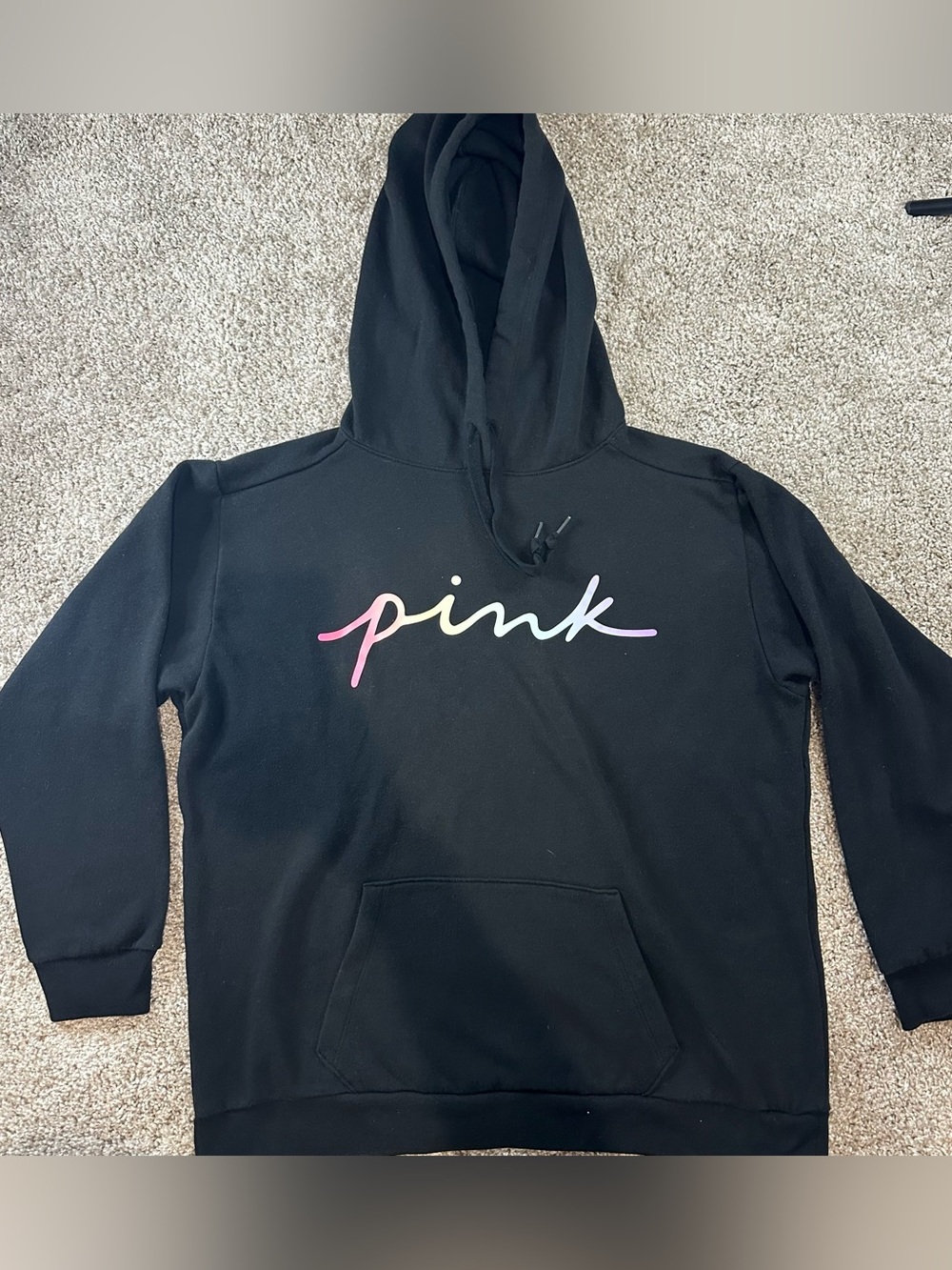 PINK Victoria's Secret Black Hoodie with Gradient Pink Script 523